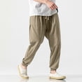 thumbnail image 5 of Mens Cotton Linen Pants Drawstring Elastic Waist Joggers Casual Loose Lightweight Pockets Trousers With Belt (L, Yellow), 5 of 8