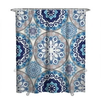 Extra Long Boho Shower Curtain 72x84 Inches - Vintage Floral & Tropical Leaves Pattern, Waterproof Bohemian Bathroom Decor with 12 Hooks, Tribal Rustic Style