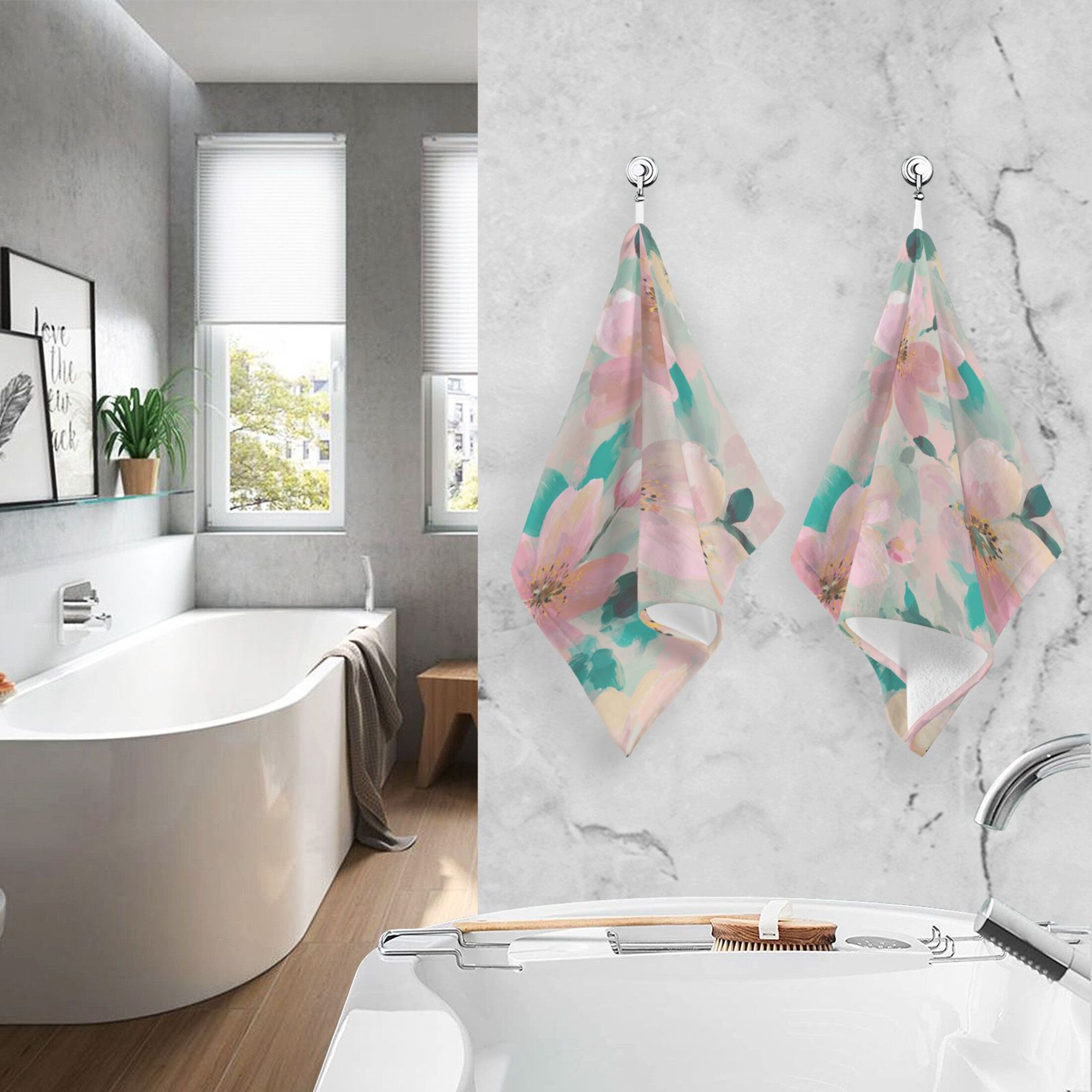 2 Pcs Hand Towels Sets Coral Floral Print Cotton Towel Set Absorbent Face Towel for Bathroom Kitchen Shower Hotel Decor
