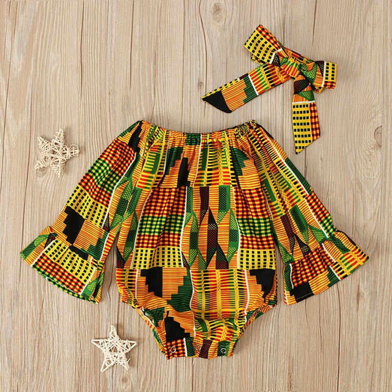 BJUTIR Baby Girls Bodysuits 0-2Y Toddler Baby Girls African Print Long  Sleeve Romper Hair Band Bodysuits Clothes