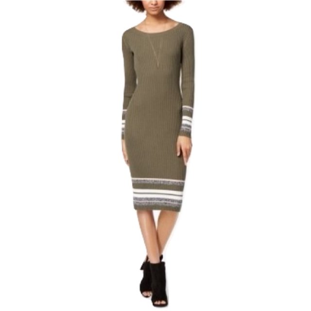 Bar III Womens Ribbed-Knit Midi Sweater Dress, Green, Small