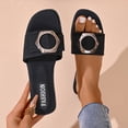 thumbnail image 3 of Eltusu Women Flat Slide Sandals, PU Open Toe Slip On Fashion Summer Shoes Black Size 7, 3 of 6