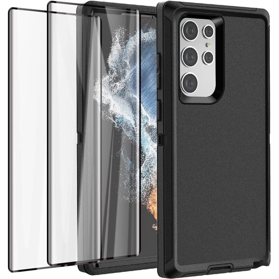 Entronix 3-in-1 Heavy Duty Case Compatible with Galaxy S24 Ultra with Screen Protector, Black
