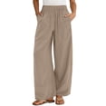 thumbnail image 2 of Palazzo Pants for Women Elastic High Waist Wide Leg Loose Fit Flowy Cotton Linen Pants with Pockets Lounge Trousers, 2 of 9