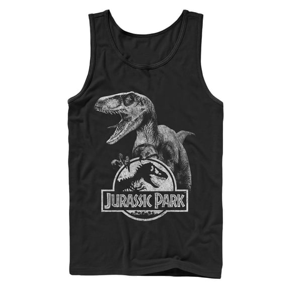 Men's Jurassic Park Raptor Logo  Tank Top Black 2X Large