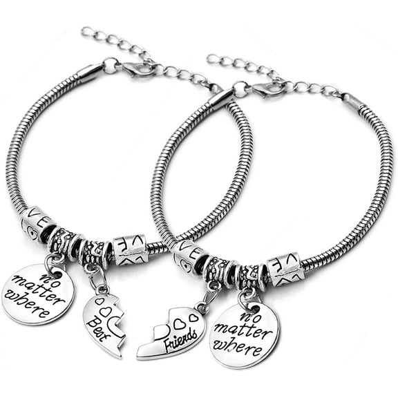 2pcs Best Friend Bracelet No Matter Where Split Broken Heart Double Bangle Bracelet Set Friendship Gift