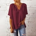 thumbnail image 2 of Womens Loose Fit Summer T Shirts V Neck Short Sleeve Tees Flowy Dressy Casual Blouses Oversized Plain T Shirts (XX-Large, Wine), 2 of 5