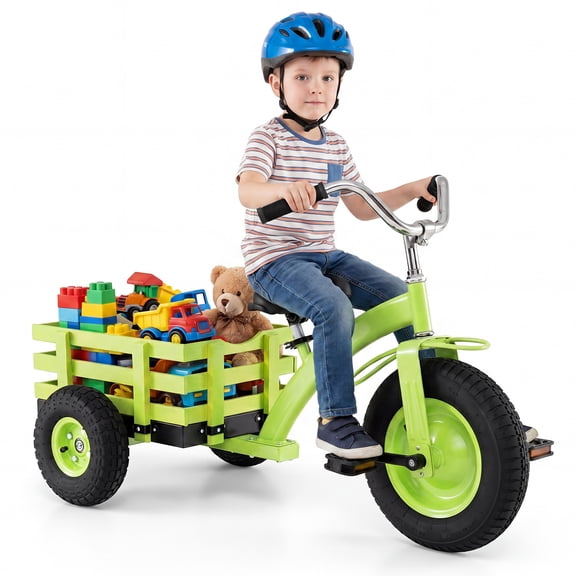 Infans Kids Tricycle w/Storage Basket 15" Inflatable Rubber Tires Adjustable Handlebar