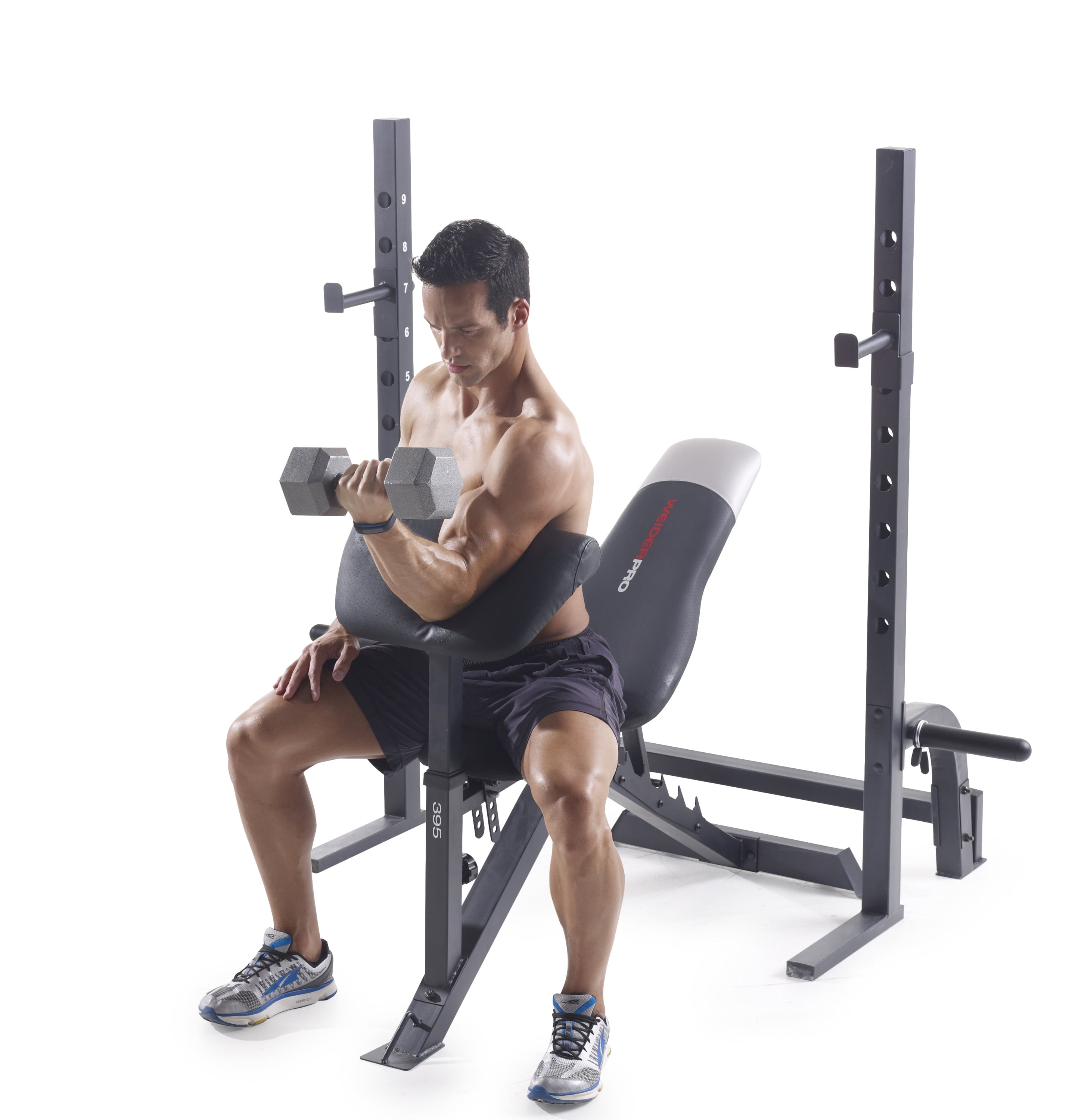 Weider Pro 395 Multi Purpose Olympic Bench with 300 lb. Weight Capacity and Professional Exercise Chart