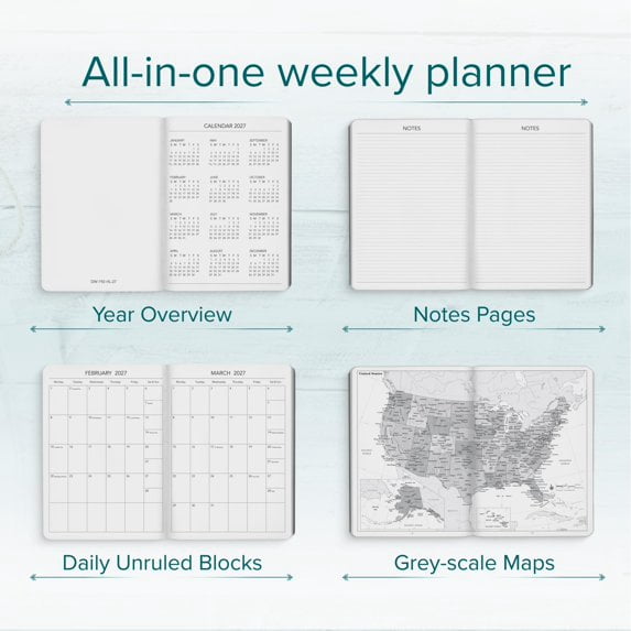 Harbor Desk Weekly Monthly Planner 2027 - Calendar Planner and Notebook, Durable Faux Leather, 192 Pages, Softcover & Book Bound - Cambridge Orchid Flower - 8x5.5"