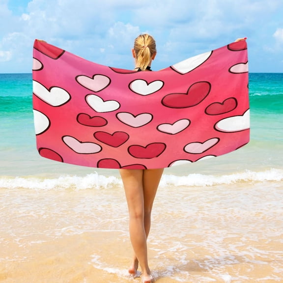 Ryvnso Heart on Gradient Stylish Beach Towel Swimming Yoga Bath Towels Large Sand Free Towels 31"W x 71"L