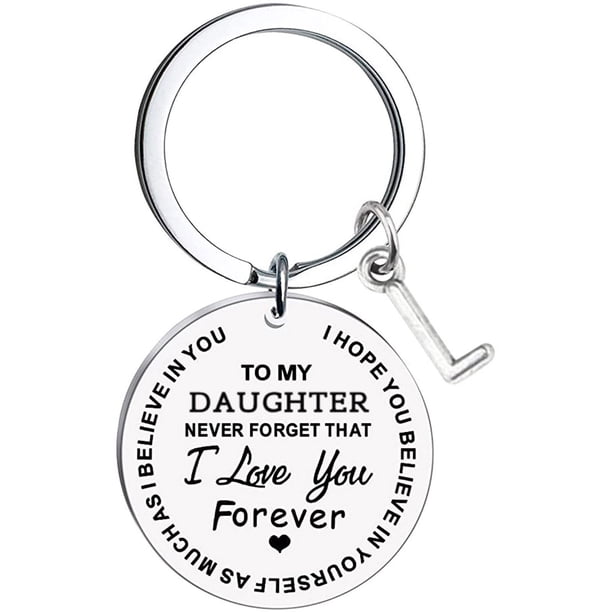 Llaveros para mujer, llavero de billetera, llavero de auto, llavero lindo para mi hija, llavero de acero inoxidable con mensaje inicial, apellido, 26 letras, llavero familiar inspirador, llavero con l