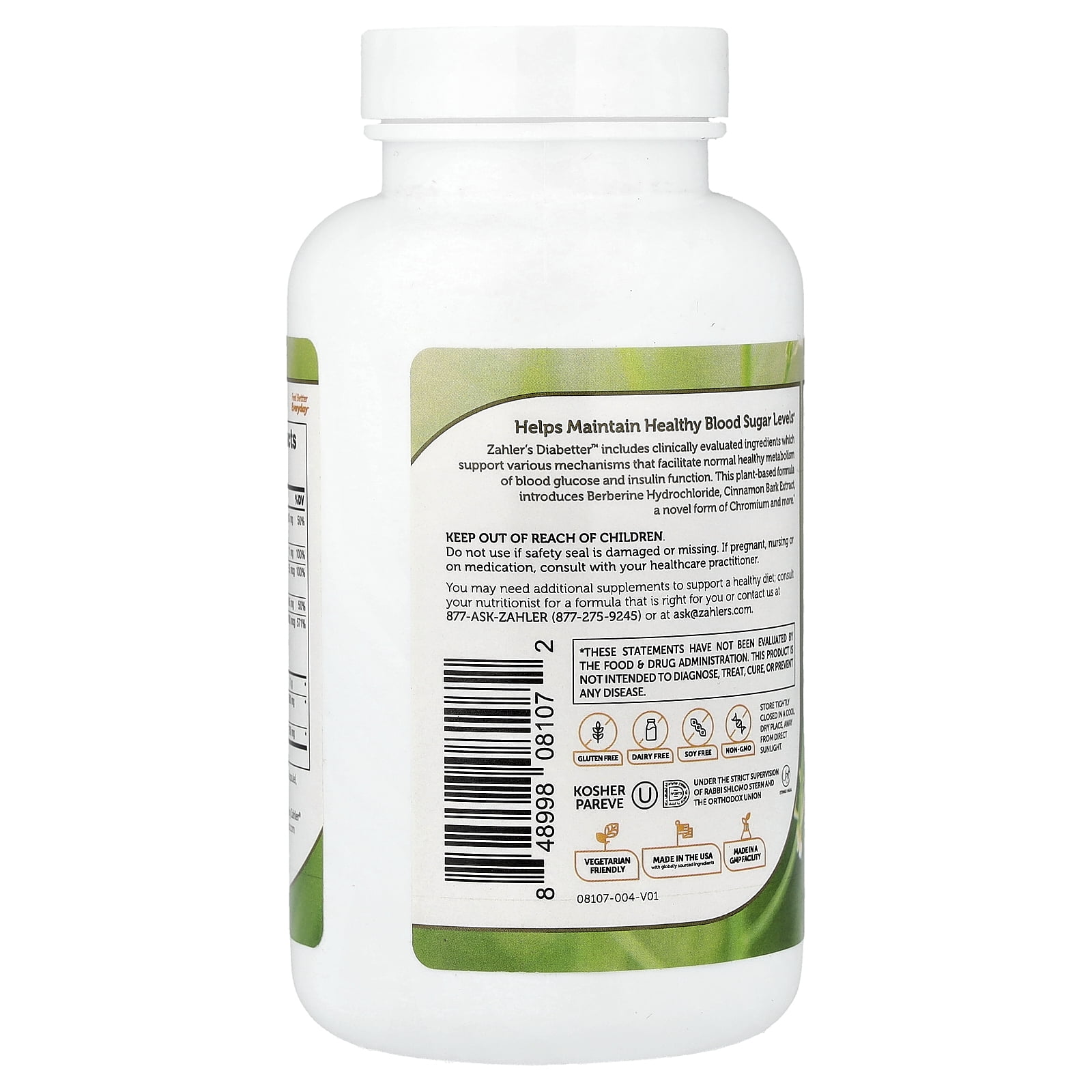 Zahler Diabetter – Advanced Glucose Support Supplement with Berberine HCl, Cinnamon, Chromium – Blood Sugar Support Supplement – Kosher Non-GMO Gluten Free Sugar Control Supplements (120 Capsules)