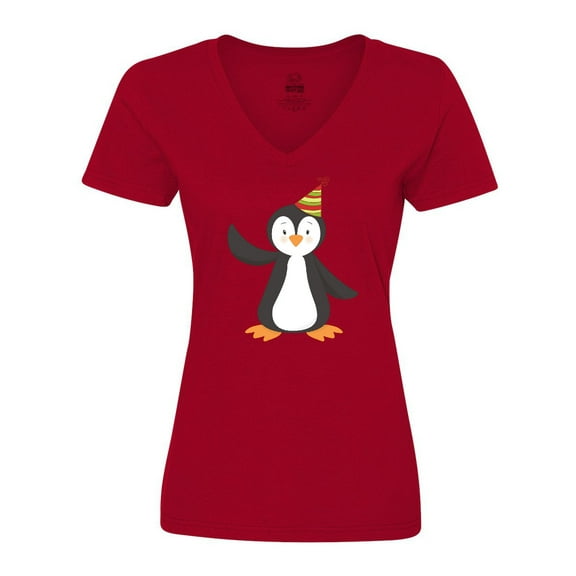 Inktastic Cute Penguin, Baby Penguin, Penguin with Party Hat Women's V-Neck T-Shirt