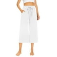 thumbnail image 2 of Susanny Womens Capri Yoga Pants Wide Leg Drawstring Lounge Pants Loose Comfy Workout Capris Sweatpants with Pockets White L, 2 of 9