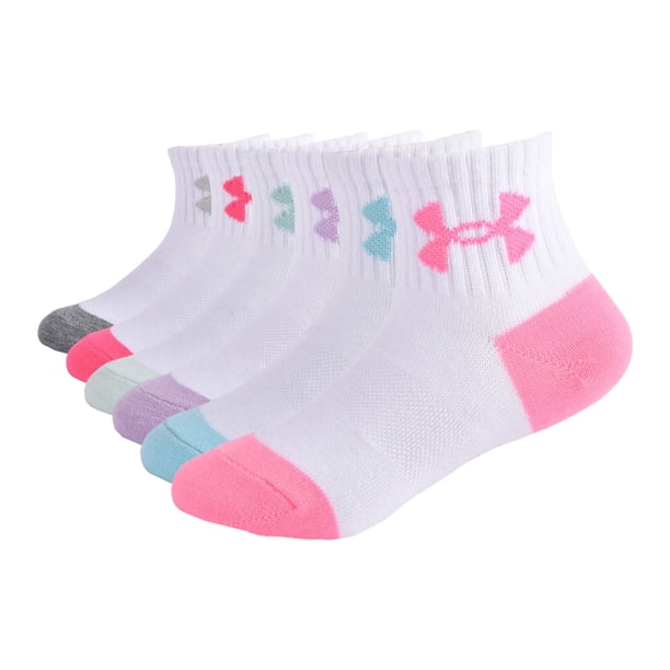 Calcetines Under Armour para niñas, paquete múltiple, cuartos blancos (paquete de 6)