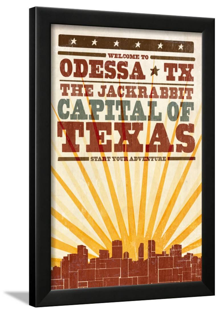  Odessa  Texas  Skyline and Sunburst Screenprint Style 