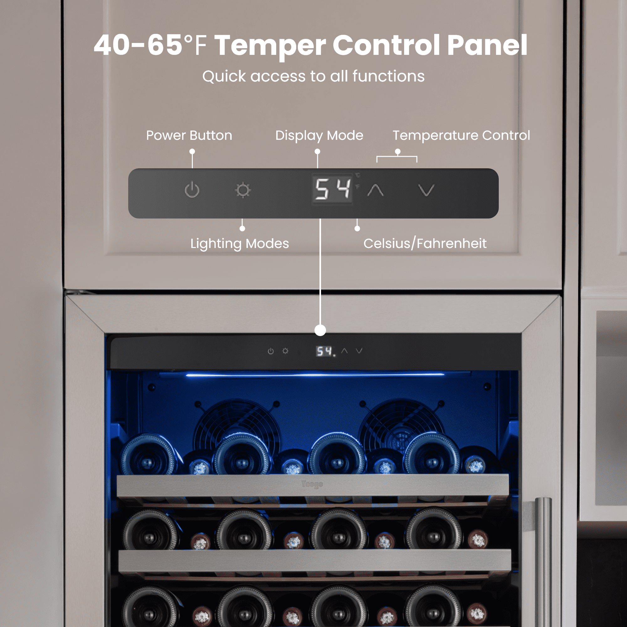 Yeego 24 inch Wine Cooler Refrigerator 89 Bottle Full Size Fridge with Stainless Steel Glass Door for Home/Bar, Built-in or Freestanding(Left-Opening)