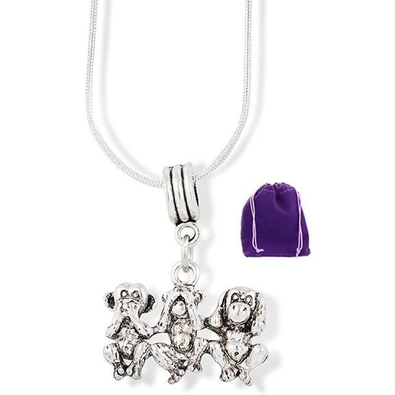 Hear no Evil See no Evil Speak no Evil Charm Snake Chain Necklace