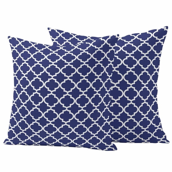 2 Pack Outdoor Waterproof Throw Pillow Covers,Navy Blue Moroccan Plaid Decorative Square Pillow Case Patio Pillowcases for Chair Couch Sofa 16x16in