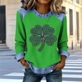 thumbnail image 1 of TaTaai Women St Patrick's Day Printed Waffle Knit Long Sleeve Top Crew Neck Denim Splice Casual Solid Color Fashion Top for Daily Street Wear Gift, 1 of 5