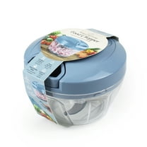 Manual Food Chopper, Pull String Vegetable and Meat Mincer with Clear Container, Hand-Powered Kitchen Processor in Blue