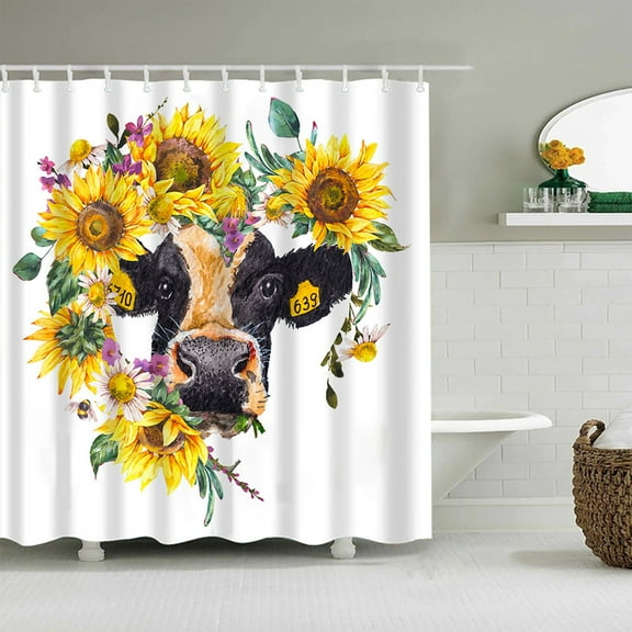 1×Shower Curtain Farmhouse Sunflower Shower Curtain Cow Animal Bathroom Decoration Shower Curtain