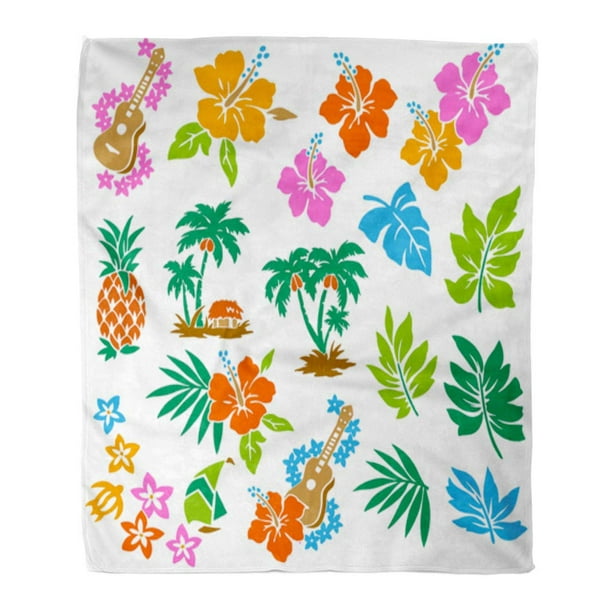 HATIART Flanelle Jeter Couverture Fleur d'Hibiscus Tropical Fleur Simple Hawaïen Été Aloha Beau Doux pour Canapé-Lit et Canapé 50x60 Pouces