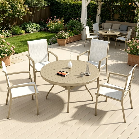 AUU 5-Piece Outdoor Patio Dining Set – 4 Stackable Metal Dining Chairs with 40.6-Inch Round Table for Backyard, Deck, or Garden