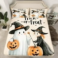 thumbnail image 2 of jejeloiu Trick Or Treat Twin Sheet Sets,Lovely Witch Ghost Twin Fitted Sheet,Happy Halloween Pumpkin Flat Sheet For Child,Breathable Home Decor,3pcs, 2 of 7