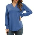 thumbnail image 4 of Blusa con escote en V y muesca, camisa holgada y fruncida de manga larga con escote en V y muesca para mujer, diseño aerodinámico, 4 of 6