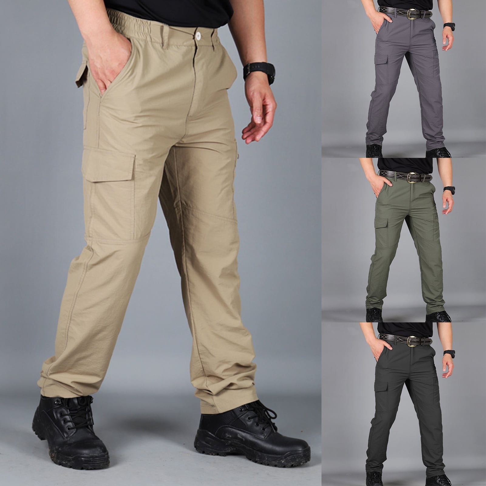 YMH Men Solid Color Pockets Quick 