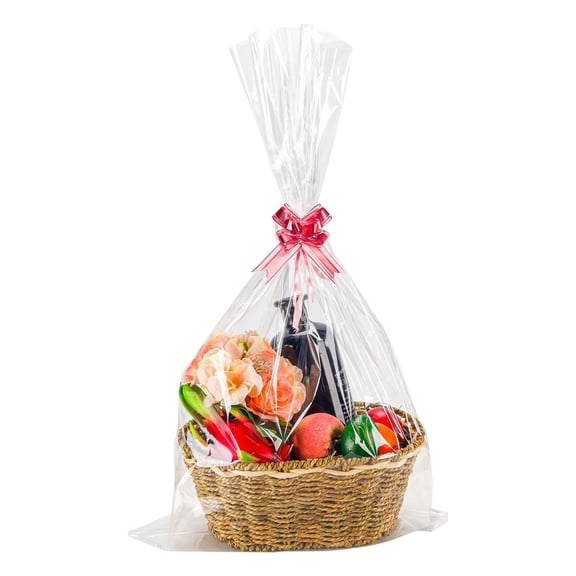 10-Pack Large Cellophane Gift Wrap Bags, 18x30 Inch Clear Plastic Wrapping for Gift Baskets, Birthday, Baby Shower, Graduation, Wedding