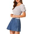 thumbnail image 4 of Allegra K Women's Floral Square Neck Puff Sleeve Smocked Crop Blouse Top, 4 of 6