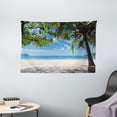 thumbnail image 1 of Summer Tapestry, Tropical Beach Ocean behind Palm Tree Caribbean Exotic Holiday Image, Wall Hanging for Bedroom Living Room Dorm Decor, 60W X 40L Inches, Sky Blue Fern Green Beige, by Ambesonne, 1 of 2