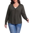 thumbnail image 2 of Cueply Plus Size Cardigan for Women Open Front Button V-Neck Long Sleeve Ribbed Wave Edges Lightweight Sweaters, 2 of 9