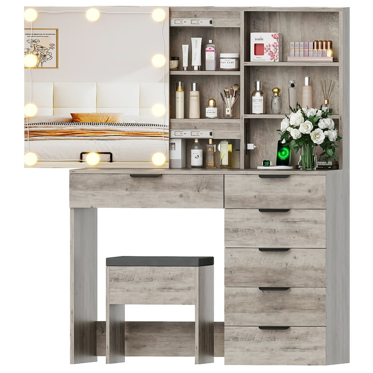 Ktaxon Vanity Table Set with USB Charging Station for Bedroom