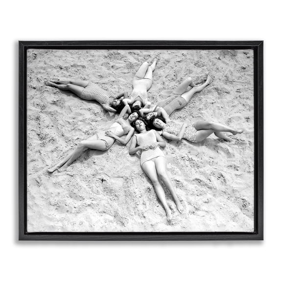 Stupell Industries Women on Beach in Star Shape People Photography Black Floater Framed Canvas Art Print Wall Art, 21 x 17