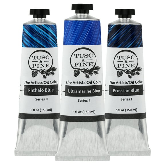 Tusc & Pine Artist Oil Paint - 150 ml Set of 3 - Blue - 450 ml of Non-Yellowing, Rich & Creamy Consistency, Maximum Pigment Load, Small Batch Milled Oil Paints Developed for Professional Artists