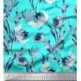 thumbnail image 1 of Soimoi Green Japan Crepe Satin Fabric Leaves & Floral Decor Fabric Printed BTY 42 Inch Wide, 1 of 1