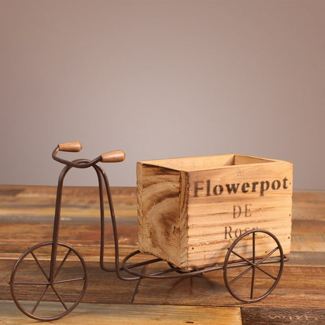 OULII 1 Set Wooden Plant Pot Storage Tricycle For Home Garden