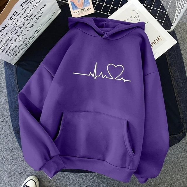 ICHUANYI Clearance Women Loose Long Sleeve Sweatshirt Hooded Hoodie Sweatshirt Blouse(Purple, XXL) ICHUANYI WER2023081000526