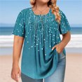 thumbnail image 2 of Cinvoph T-Shirts d'Été Grande Taille pour Femmes Col Rond Imprimé Manches Courtes Hauts Décontractés Blouses de Bureau Amples, 2 of 6