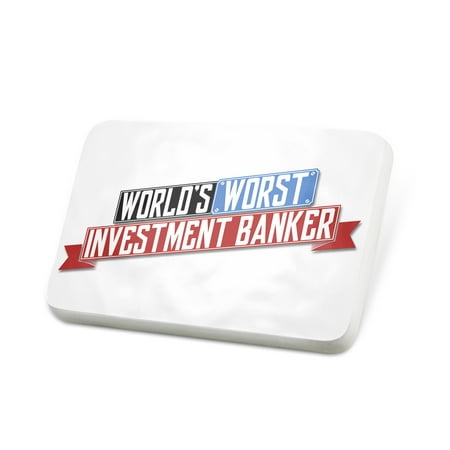 Porcelein Pin Funny Worlds worst Investment Banker Lapel Badge –
