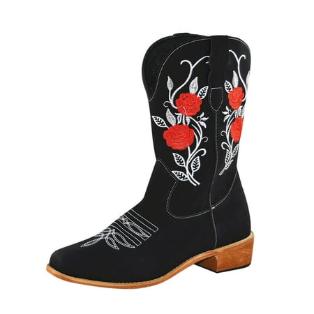 

Qufokar Winter Boots for Women Knee High Womens Boots for Teen Cowboy Shoes Boots Retro Boots for Women Embroidered Boots Women S Boots