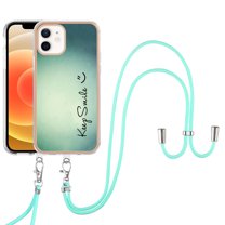 Slim Fit Case for iPhone 12, Luxury Pattern Adjustable Crossbody Lanyard Shoulder Neck Strap Clear Design Case for Women Girl Teen Silicone Soft for iPhone 12, Keep Smile