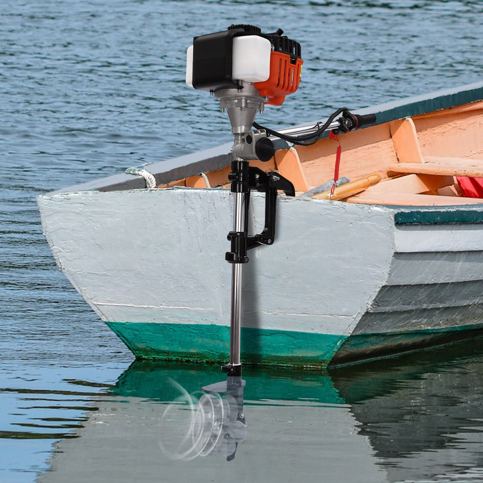 52CC Short Shaft Outboard Motor, 2.5 HP Gas Outboard Motor Boat Engine Electronic Ignition with Air Cooling System for Small Boats Under 9.8ft
