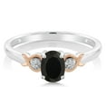 thumbnail image 2 of Gem Stone King 925 Sterling Silver and 10K Rose Gold Black Onyx and Diamond Accent Engagement Ring for Women (0.80 Cttw, Gemstone Birthstone, Available in Size 5, 6, 7, 8, 9), 2 of 4