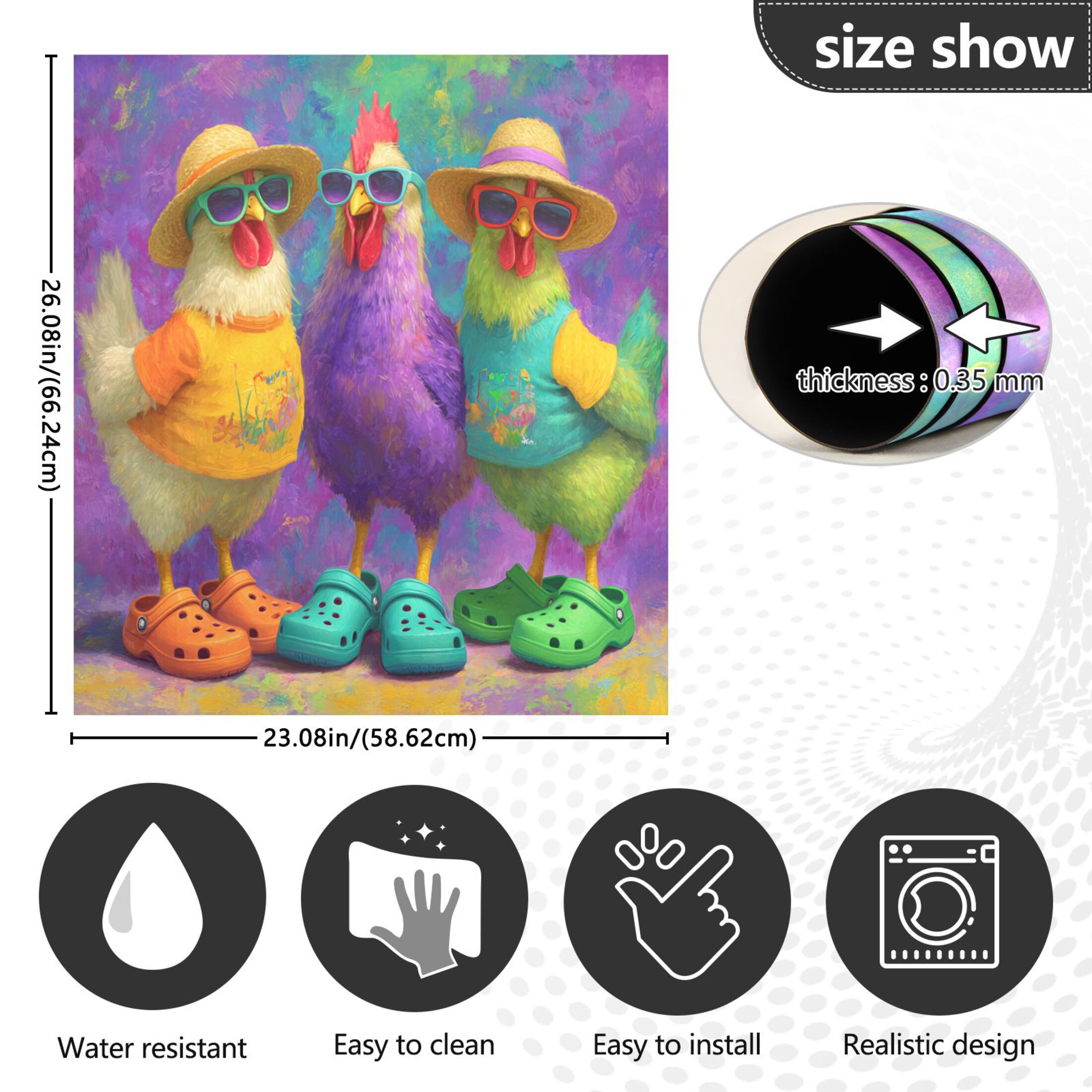 Dishwasher Magnetic Refrigerator Magnet Cover Sticker Home Decorative 23"x26" Three Cute Chickens Pattern