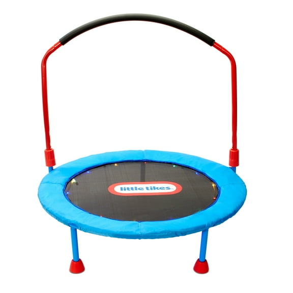 Little Tikes Light-up 3' Kids Trampoline LED Lights and Folding Padded Handle Safety and Easy Storage, Blue and Red, Toddlers Boys Girls Ages 3 4 5